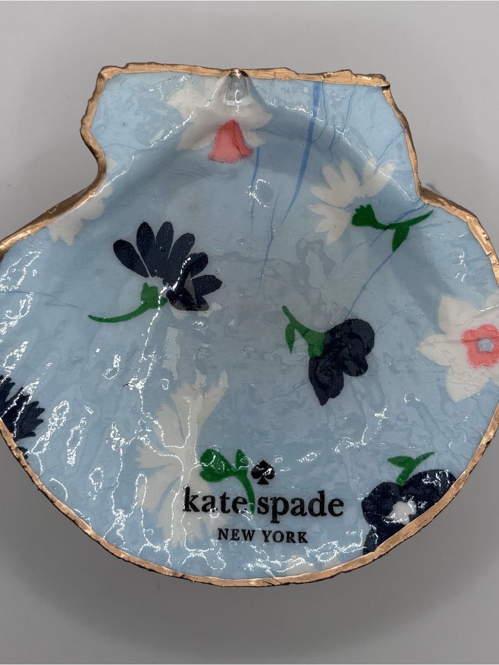 kate spade Blue Floral Shell Trinket Dish with Gold Rim - Picture 4 of 4